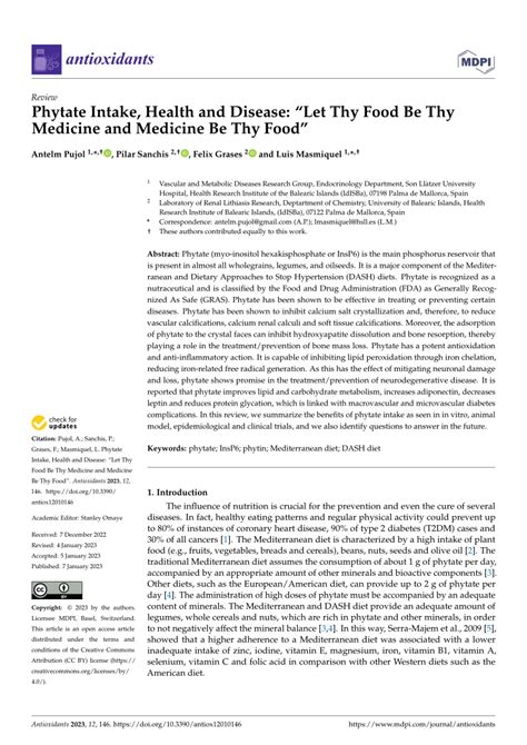 phytet|Phytate Intake, Health and Disease: “Let Thy Food Be .